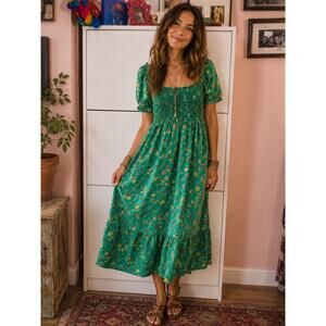 Velvet Torch Green Ditsy Smocked Dress